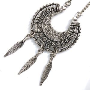Necklace Boho Dream Catcher Silver Metal Feather Native American Southwestern